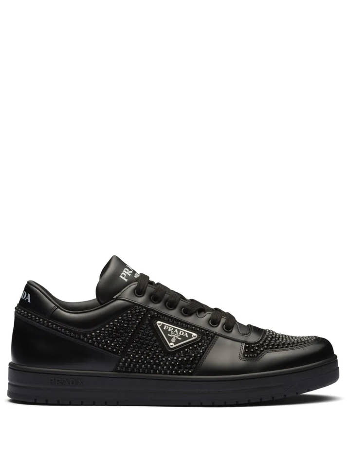 Prada crystal-embellished leather sneakers