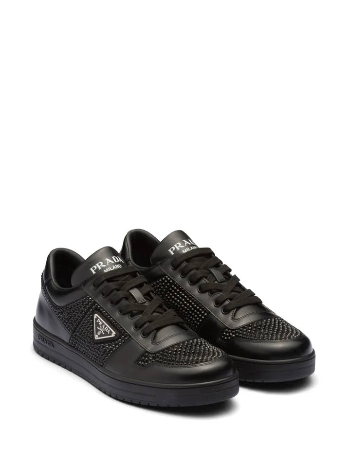 Prada crystal-embellished leather sneakers