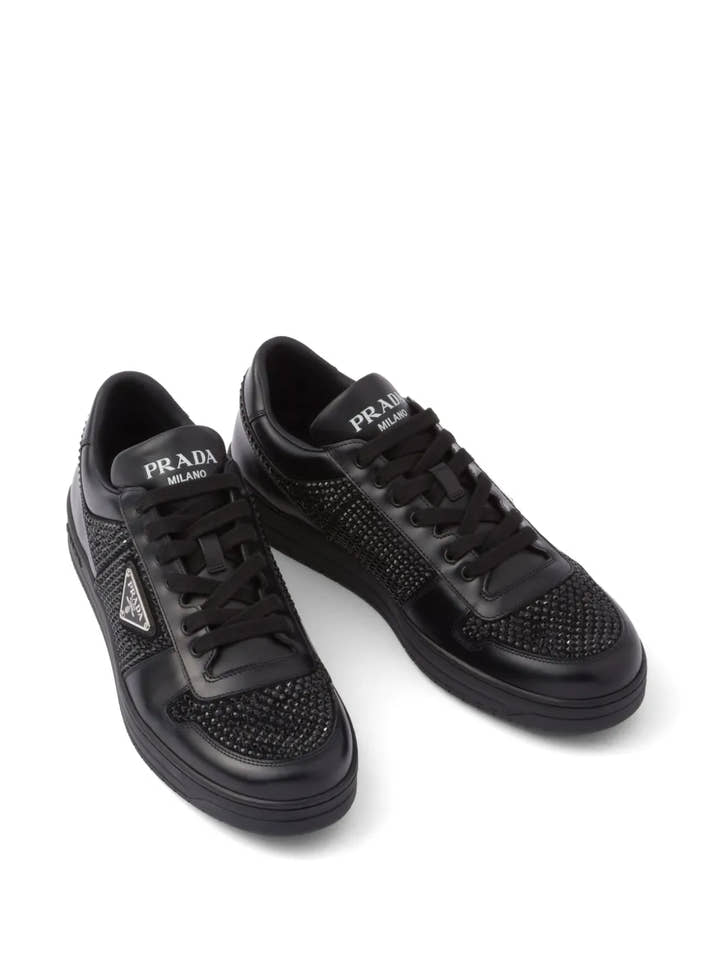 Prada crystal-embellished leather sneakers