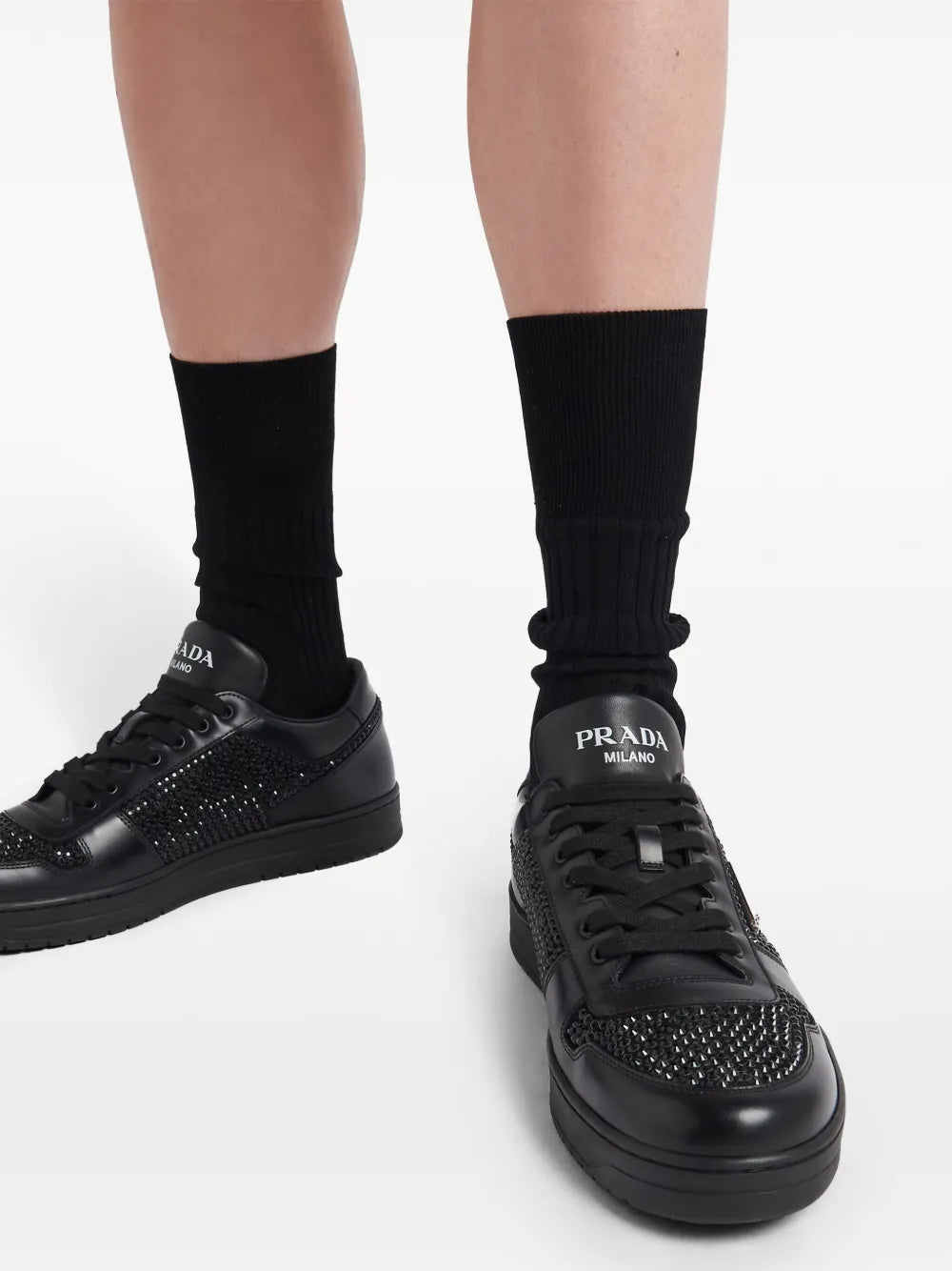 Prada crystal-embellished leather sneakers