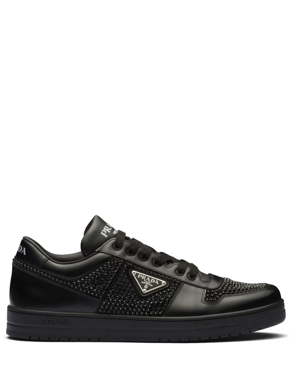 Prada crystal-embellished leather sneakers