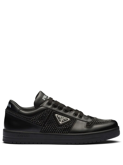 Prada crystal-embellished leather sneakers