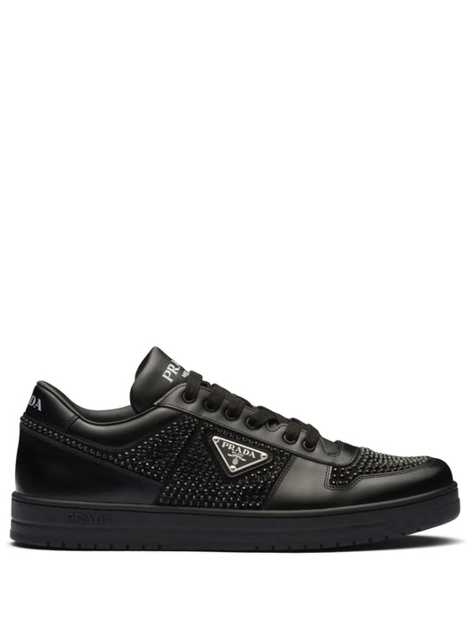 Prada crystal-embellished leather sneakers