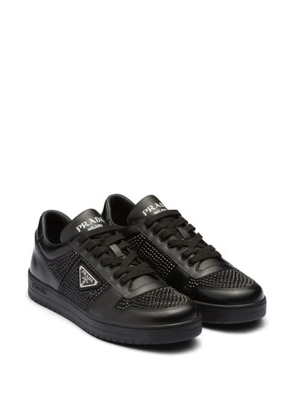 Prada crystal-embellished leather sneakers