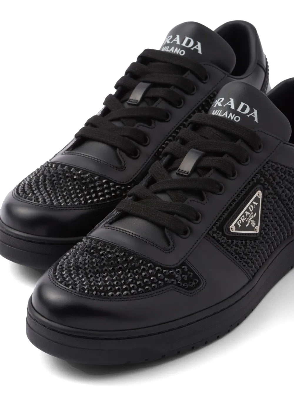 Prada crystal-embellished leather sneakers