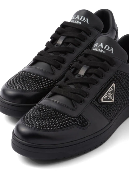 Prada crystal-embellished leather sneakers