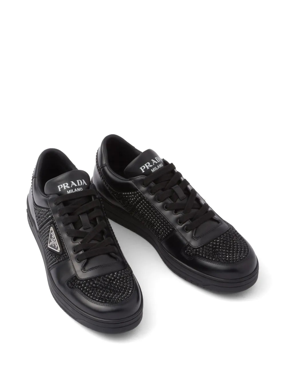 Prada crystal-embellished leather sneakers