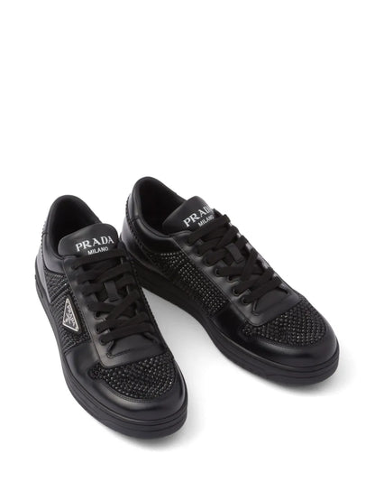 Prada crystal-embellished leather sneakers