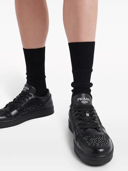 Prada crystal-embellished leather sneakers